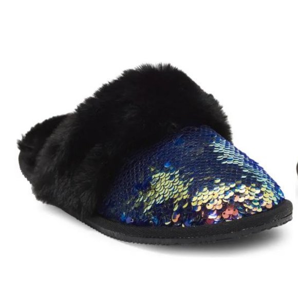 CLEARANCE Abound Black Peacock Isla Fuzzy Slipper Medium 7-8 - Picture 1 of 4